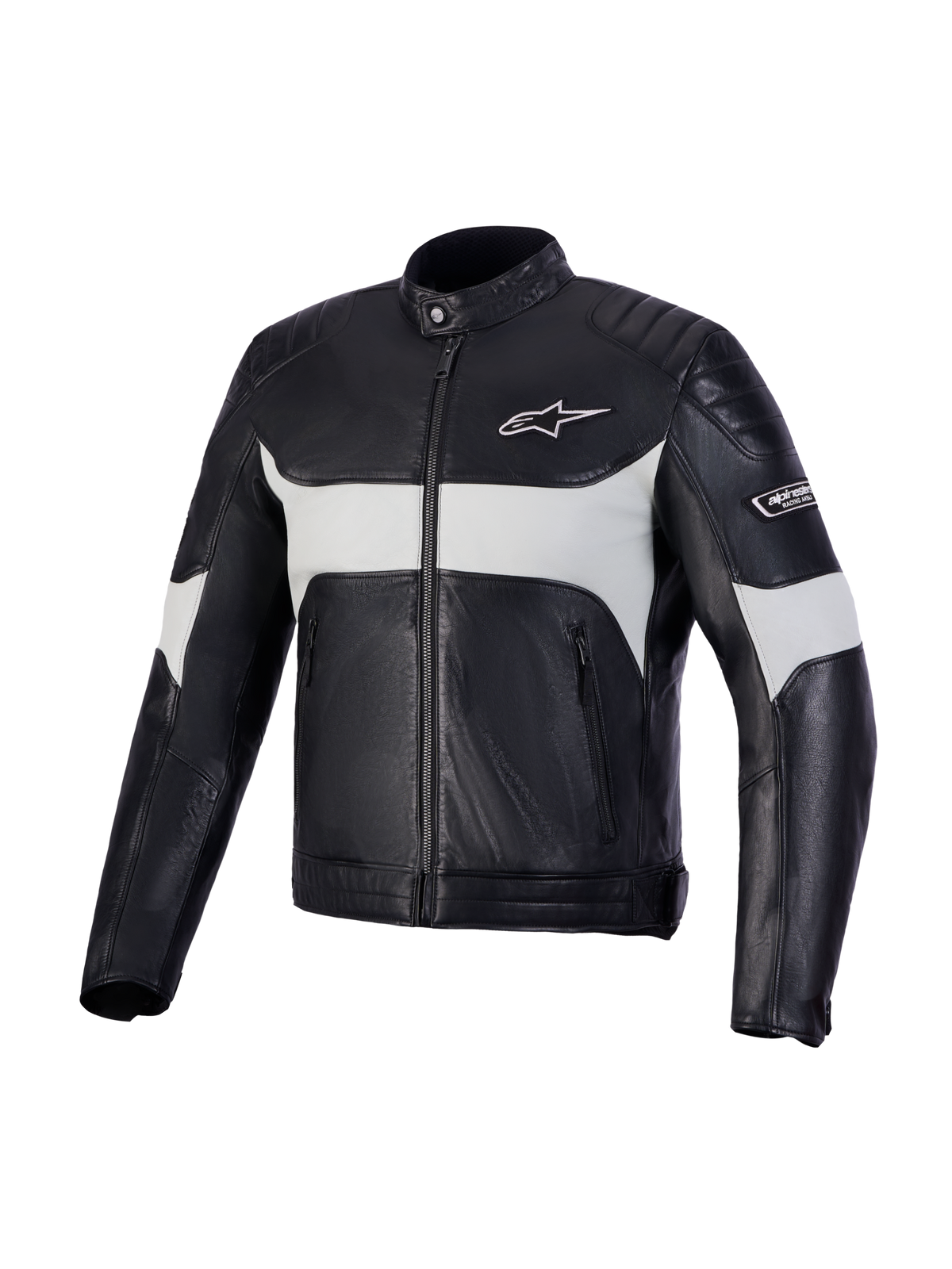 Alpinestars Revern Giacca di pelle, giacca da moto urbana contemporanea, nero e grigio metallizzato, colletto stile biker, struttura in pregiata pelle bovina pieno fiore