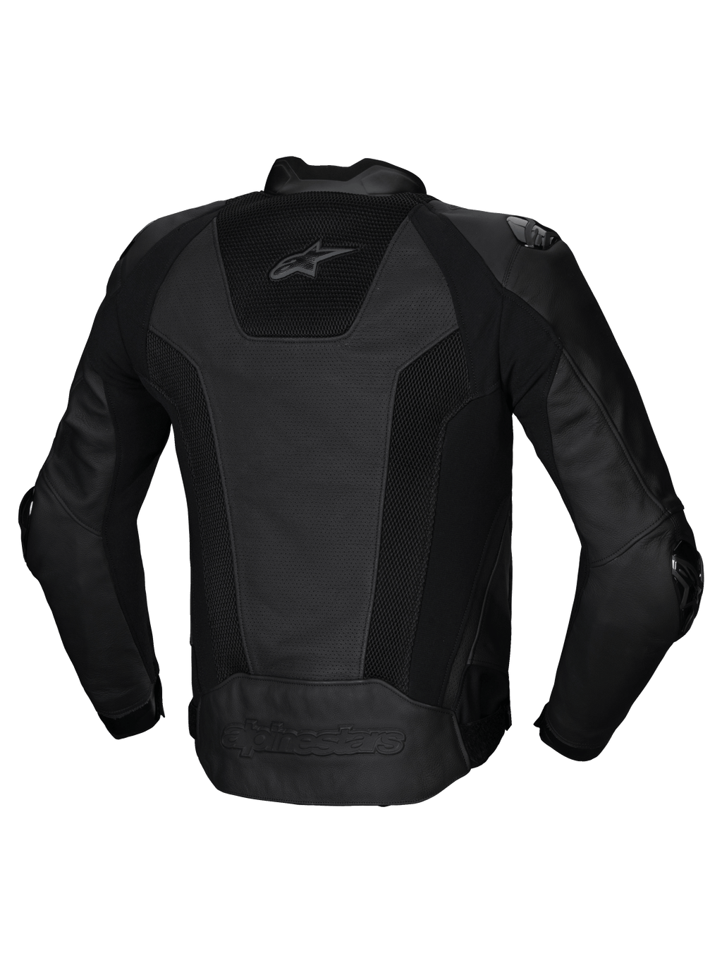 Alpinestars Giacca In Pelle Missile V3 Airflow, giacca da moto sportiva da uomo, vista posteriore, nera, con pannelli in pelle perforata e inserti elasticizzati, certificata CE classe AA