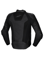 Alpinestars Giacca In Pelle Missile V3 Airflow, giacca da moto sportiva da uomo, vista posteriore, nera, con pannelli in pelle perforata e inserti elasticizzati, certificata CE classe AA