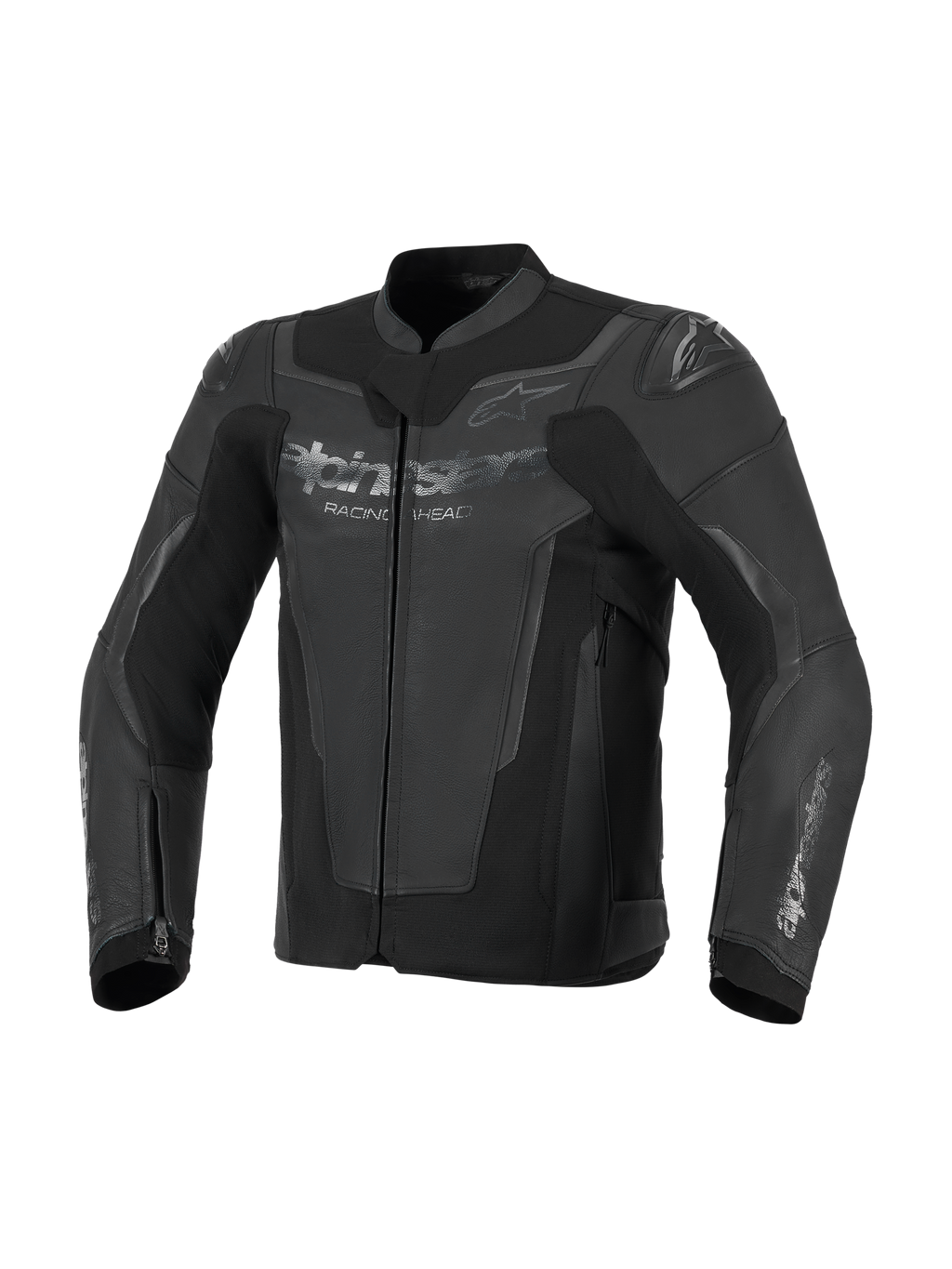 Alpinestars GP Force V2 Leather Jacket, giacca da moto in pelle nera, costruzione in pelle bovina premium con pannelli ad alta elasticità, protezioni spalle GP Lite Evo DFS integrate e loghi Alpinestars su petto e maniche, abbigliamento tecnico da moto sportiva