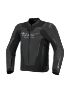 Alpinestars GP Force V2 Leather Jacket, giacca da moto in pelle nera, costruzione in pelle bovina premium con pannelli ad alta elasticità, protezioni spalle GP Lite Evo DFS integrate e loghi Alpinestars su petto e maniche, abbigliamento tecnico da moto sportiva