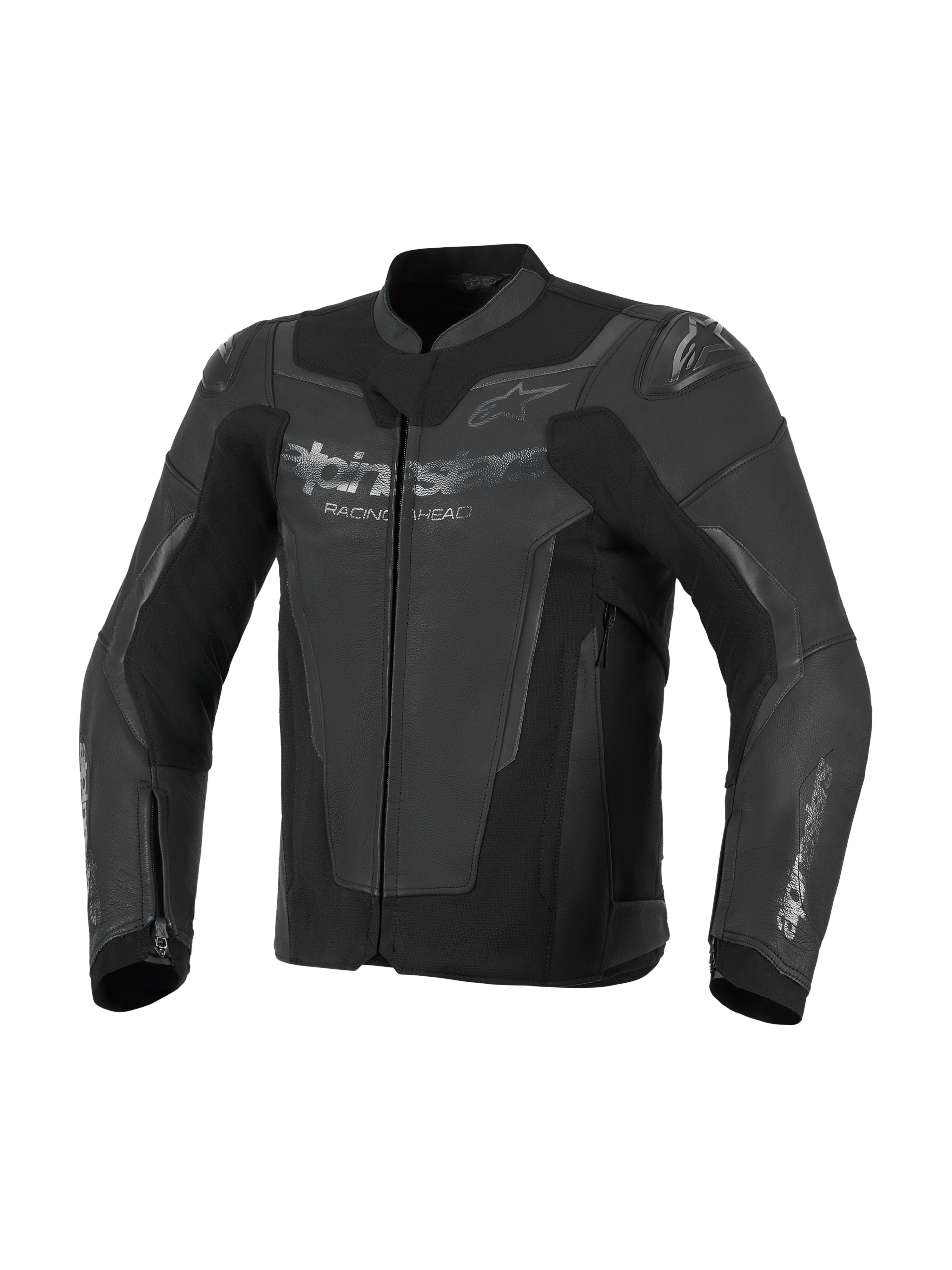 Alpinestars GP Force V2 Leather Jacket, giacca da moto in pelle nera, costruzione in pelle bovina premium con pannelli ad alta elasticità, protezioni spalle GP Lite Evo DFS integrate e loghi Alpinestars su petto e maniche, abbigliamento tecnico da moto sportiva