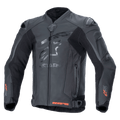 Alpinestars GP Plus R V4 Rideknit Leather Jacket, giacca moto professionale da corsa, nero, logo a stella tono su tono sul petto, dettagli Rideknit rossi sui polsini e sul bordo inferiore, pannelli di ventilazione traforati, slider per spalle DFS, struttura in pelle pregiata con tecnologia RIDEKNIT integrata