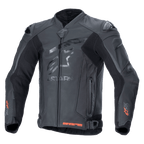 Alpinestars GP Plus R V4 Rideknit Leather Jacket, giacca moto professionale da corsa, nero, logo a stella tono su tono sul petto, dettagli Rideknit rossi sui polsini e sul bordo inferiore, pannelli di ventilazione traforati, slider per spalle DFS, struttura in pelle pregiata con tecnologia RIDEKNIT integrata