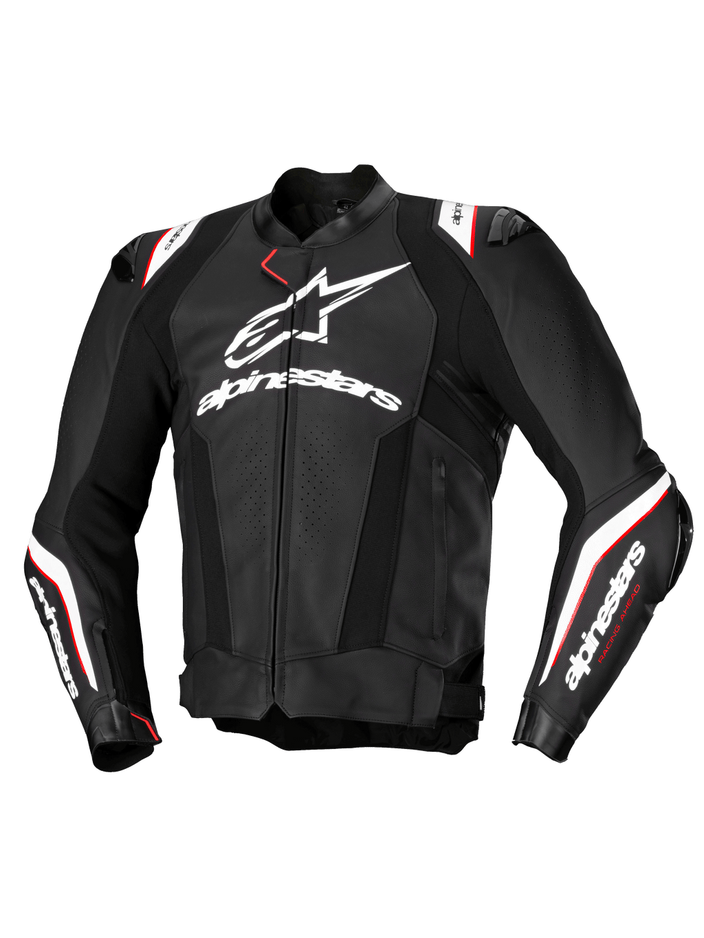 Alpinestars Giacca In Pelle Missile V3 Ignition, giacca da moto sportiva da uomo, nera e bianca con dettagli rossi, in pregiata pelle bovina, certificata CE Classe AA