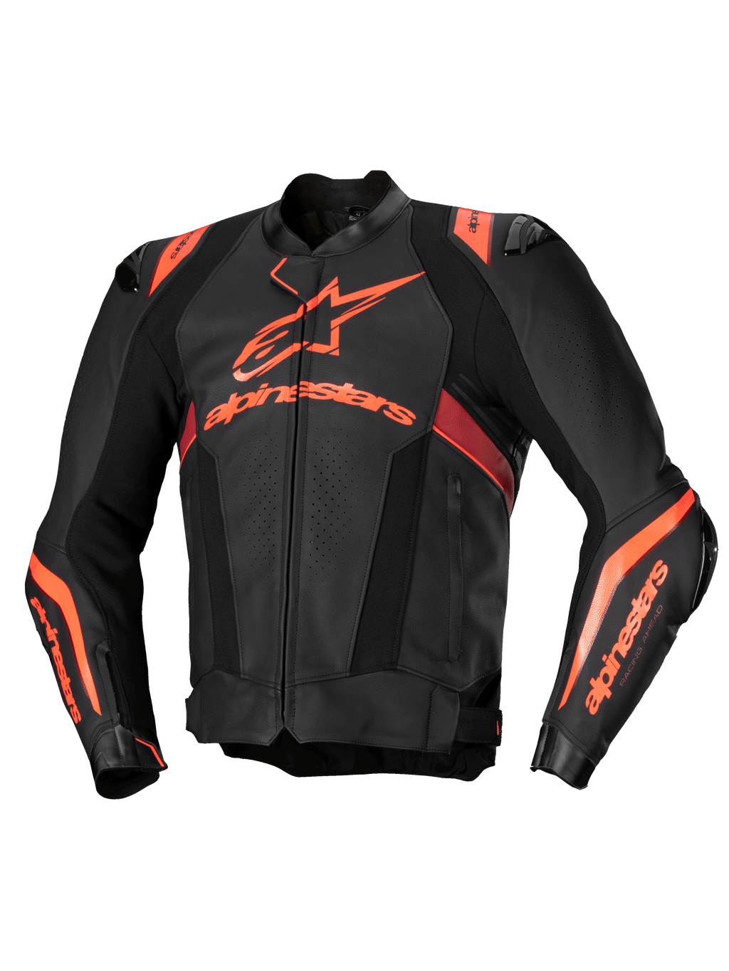 Alpinestars Giacca In Pelle Missile V3 Ignition, giacca da moto sportiva in pelle da uomo, nero e rosso fluo, certificata CE