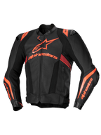 Alpinestars Giacca In Pelle Missile V3 Ignition, giacca da moto sportiva in pelle da uomo, nero e rosso fluo, certificata CE