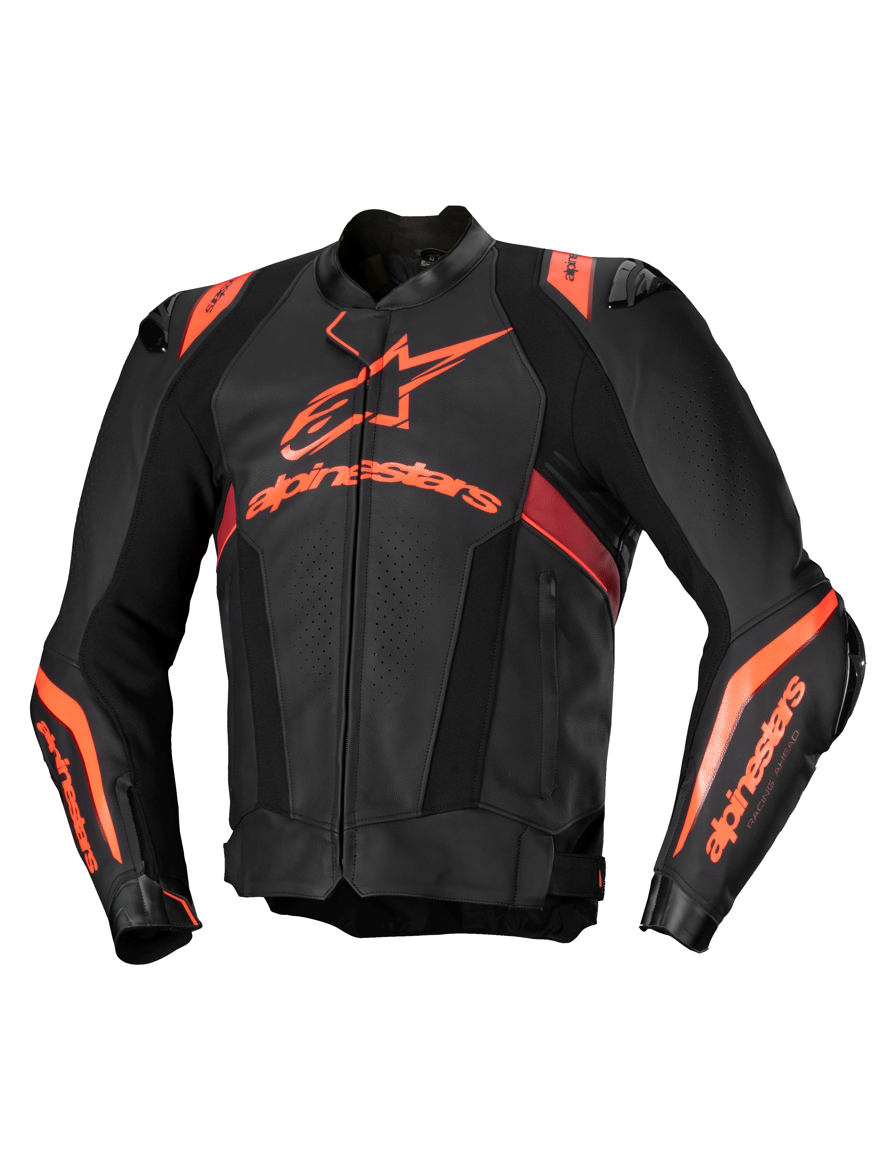 Alpinestars Giacca In Pelle Missile V3 Ignition, giacca da moto sportiva in pelle da uomo, nero e rosso fluo, certificata CE
