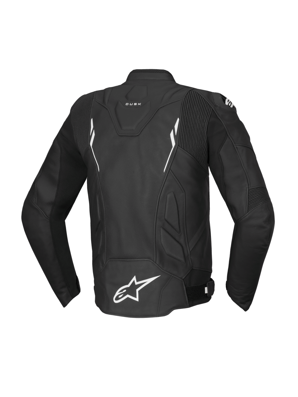 Alpinestars giacca in pelle Dusk, giacca da moto racing da uomo, nero e bianco, pelle bovina, vista posteriore, Tech-Air® Ready.