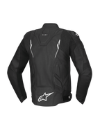 Alpinestars giacca in pelle Dusk, giacca da moto racing da uomo, nero e bianco, pelle bovina, vista posteriore, Tech-Air® Ready.