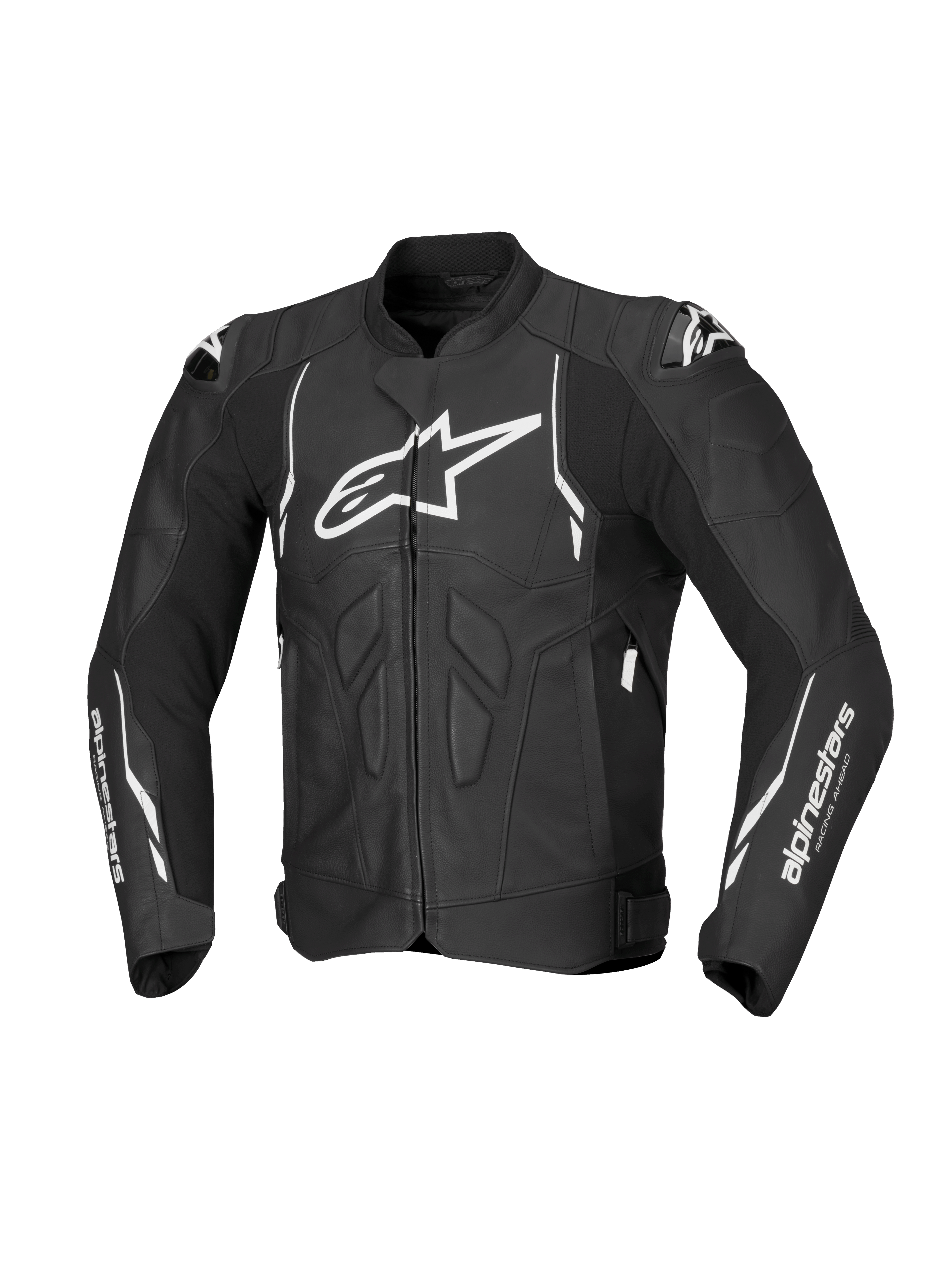 Alpinestars Giacca in pelle Dusk, giacca da moto racing da uomo, nera e bianca, pelle bovina premium, protezioni Nucleon PLASMA e slider DFS, certificata CE AA, predisposta per Tech-Air®.