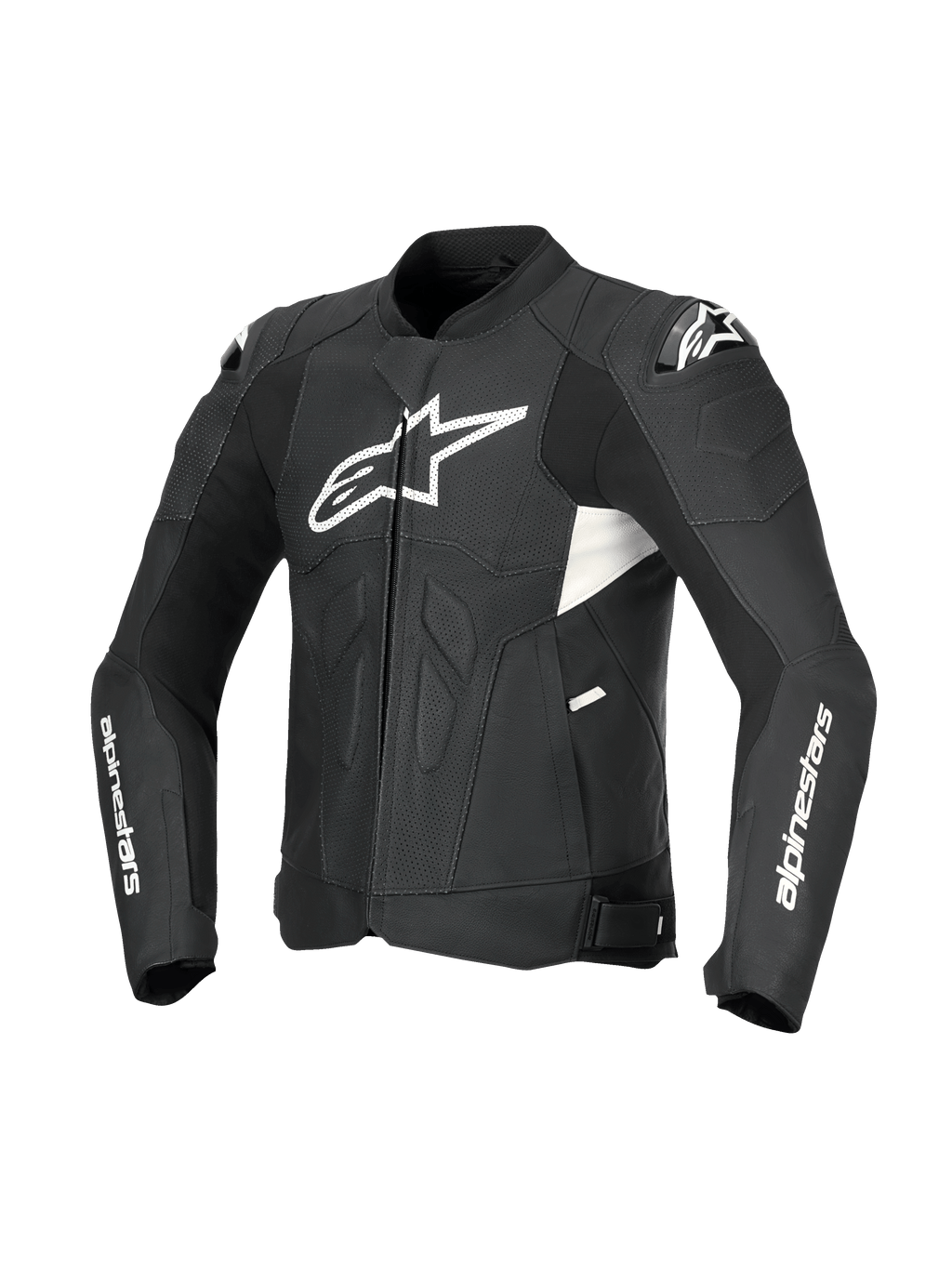 Alpinestars Giacca In Pelle Dusk Airflow, giacca da moto sportiva da uomo in nero e bianco, con perforazioni estese, protezioni spalle DFS e certificazione CE Classe AA