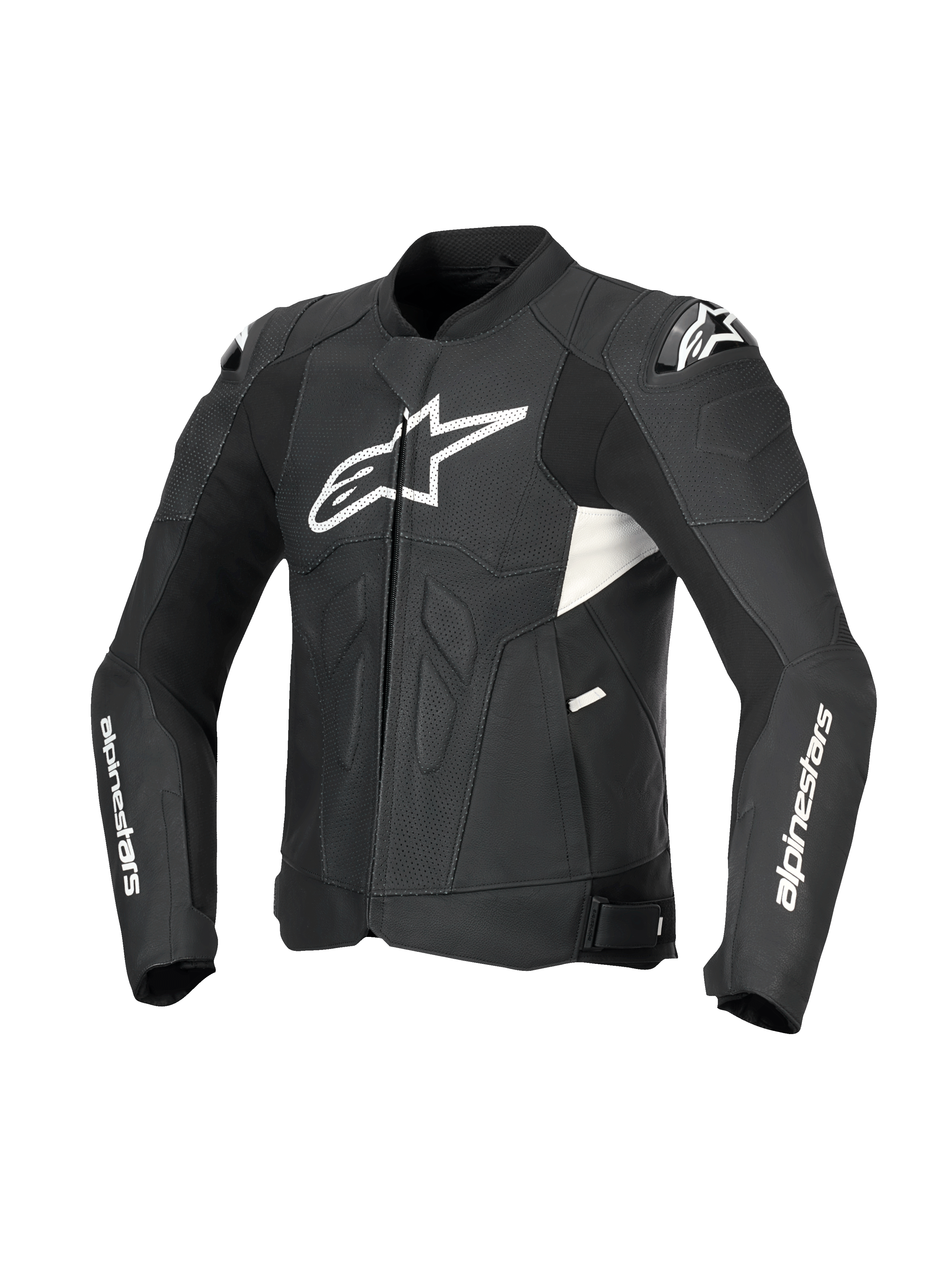 Alpinestars Giacca In Pelle Dusk Airflow, giacca da moto sportiva da uomo in nero e bianco, con perforazioni estese, protezioni spalle DFS e certificazione CE Classe AA