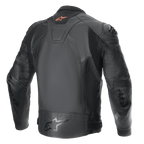 Alpinestars Giacca In Pelle GP Plus R V4 Airflow, giacca da moto sportiva da uomo, vista posteriore in nero con inserti elasticizzati e pelle di grado race
