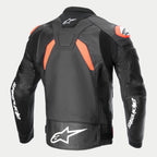 Alpinestars Giacca In Pelle GP Plus R V4 Airflow, giacca da moto sportiva da uomo, vista posteriore in nero con dettagli rossi e bianchi, in pelle di grado race con pannelli traforati