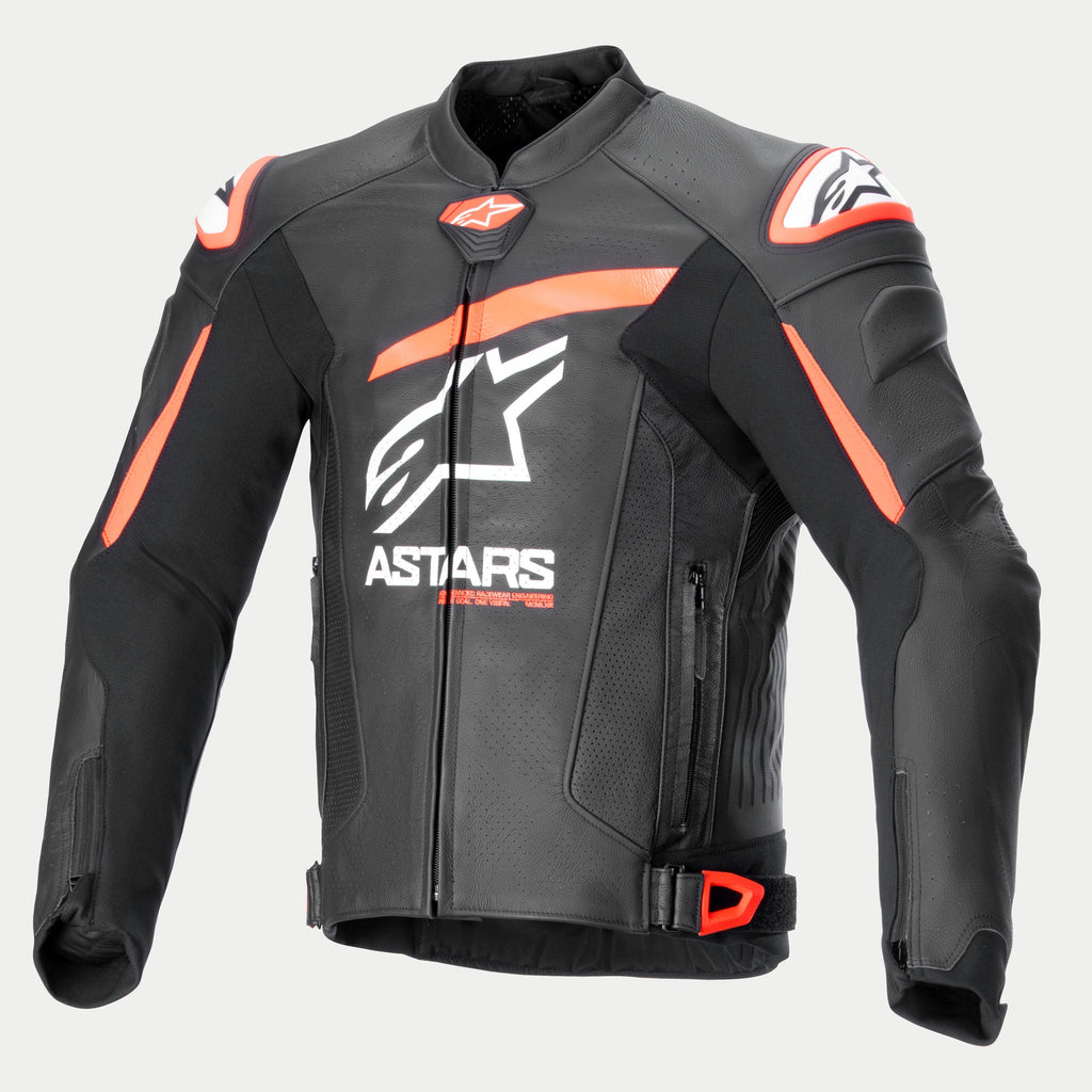 Alpinestars Giacca In Pelle GP Plus R V4 Airflow, giacca da moto racing da uomo, nera, rosso fluo e bianca, in pelle, certificata CE