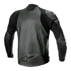 Giacca in pelle Alpinestars GP Force Airflow, nero, vista posteriore con pannelli in pelle di bufalo traforata, inserti elastici a soffietto e grande logo a stella in rilievo sulla parte bassa della schiena, abbigliamento da motociclismo sportivo