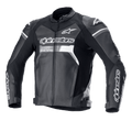 Giacca in pelle Alpinestars GP Force, nero con dettagli bianchi e grigi, giacca da moto racing, struttura in pregiata pelle bovina, logo Alpinestars su petto e maniche, slider spalla DFS Lite, vestibilità sportiva ergonomica per la guida su strada.