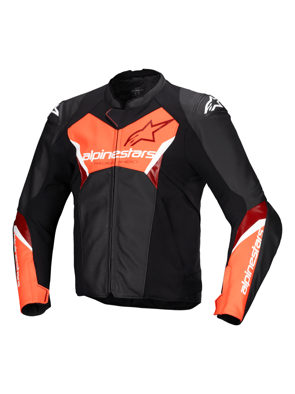 Alpinestars Giacca In Pelle Faster V3, giacca moto sportiva in pelle da uomo, nero e rosso fluo, certificata CE con protezioni