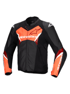 Alpinestars Giacca In Pelle Faster V3, giacca moto sportiva in pelle da uomo, nero e rosso fluo, certificata CE con protezioni