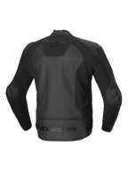 Alpinestars Giacca In Pelle Faster V3, giacca da moto sportiva da uomo, vista posteriore in nero, certificata CE classe AA con pannelli elasticizzati HRSF avanzati