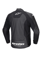 Alpinestars Giacca In Pelle Faster V3, giacca da moto sportiva da uomo, vista posteriore, nera e bianca, in pelle resistente con pannelli elasticizzati e marchio sulla schiena
