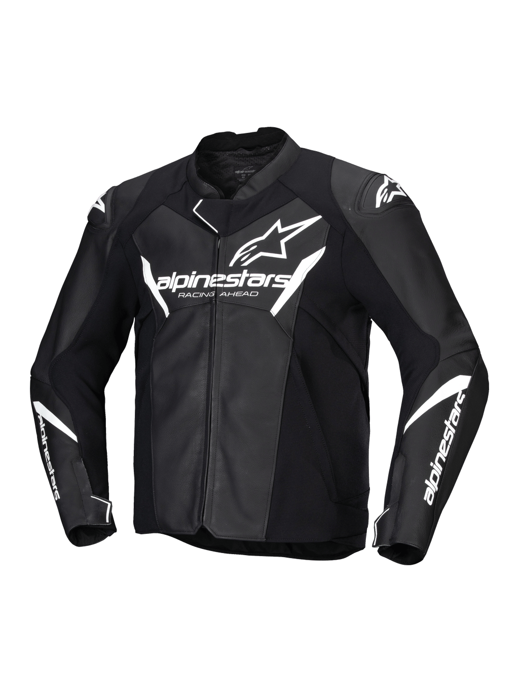 Alpinestars Giacca In Pelle Faster V3, giacca da moto sportiva da uomo, nera e bianca, in pelle con inserti elasticizzati HRSF, certificata CE classe AA
