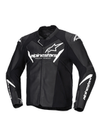 Alpinestars Giacca In Pelle Faster V3, giacca da moto sportiva da uomo, nera e bianca, in pelle con inserti elasticizzati HRSF, certificata CE classe AA