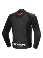 Alpinestars Giacca In Pelle Faster V3 Airflow, giacca da moto sportiva in pelle traforata, vista posteriore nera e rossa, pannelli elasticizzati e logo