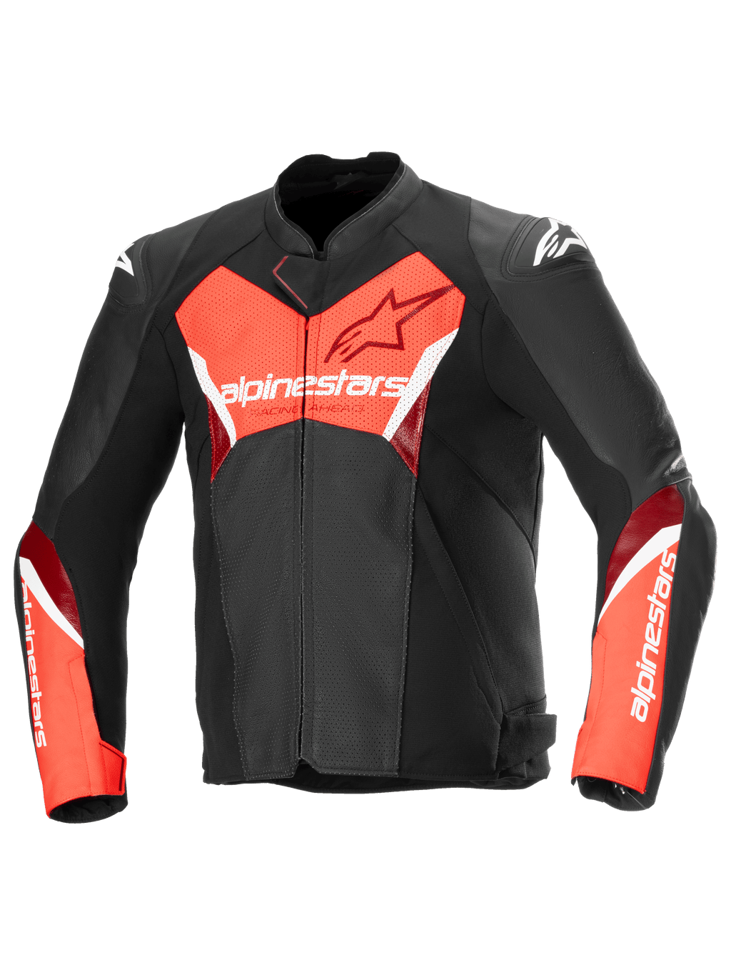 Alpinestars Giacca In Pelle Faster V3 Airflow, giacca da moto sportiva da uomo, nera e rosso fluo, pelle perforata premium, certificata CE Classe A