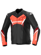 Alpinestars Giacca In Pelle Faster V3 Airflow, giacca da moto sportiva da uomo, nera e rosso fluo, pelle perforata premium, certificata CE Classe A