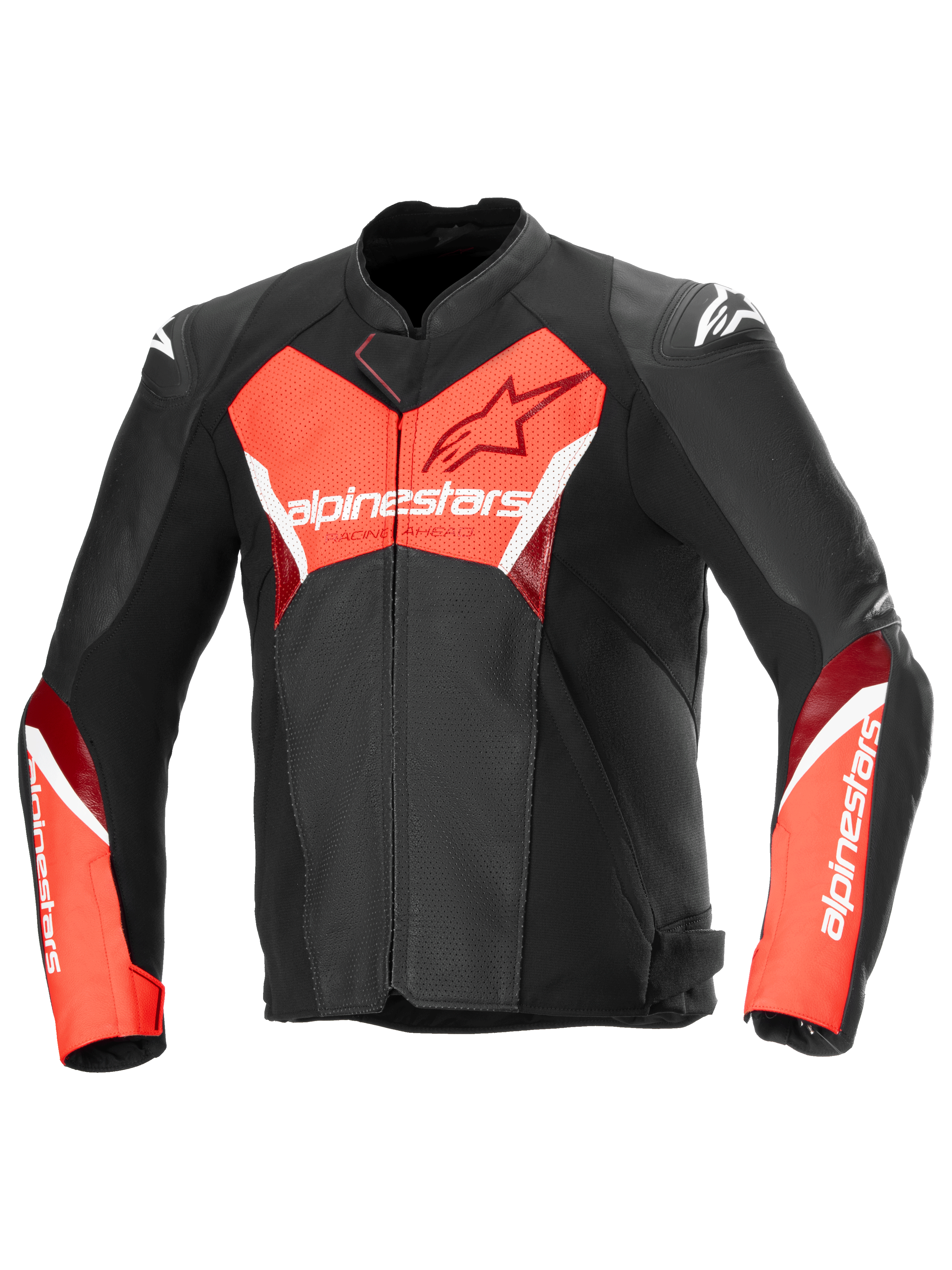 Alpinestars Giacca In Pelle Faster V3 Airflow, giacca da moto sportiva da uomo, nera e rosso fluo, pelle perforata premium, certificata CE Classe A
