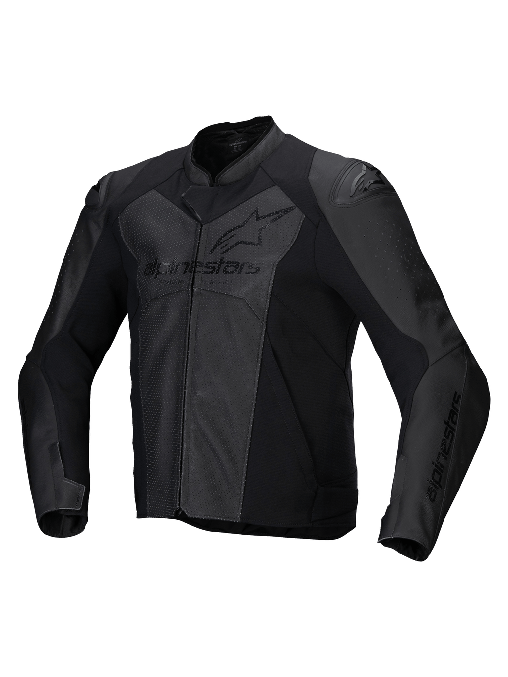 Alpinestars Giacca In Pelle Faster V3 Airflow, giacca da moto sportiva da uomo in nero, con pannelli traforati e protezioni sulle spalle
