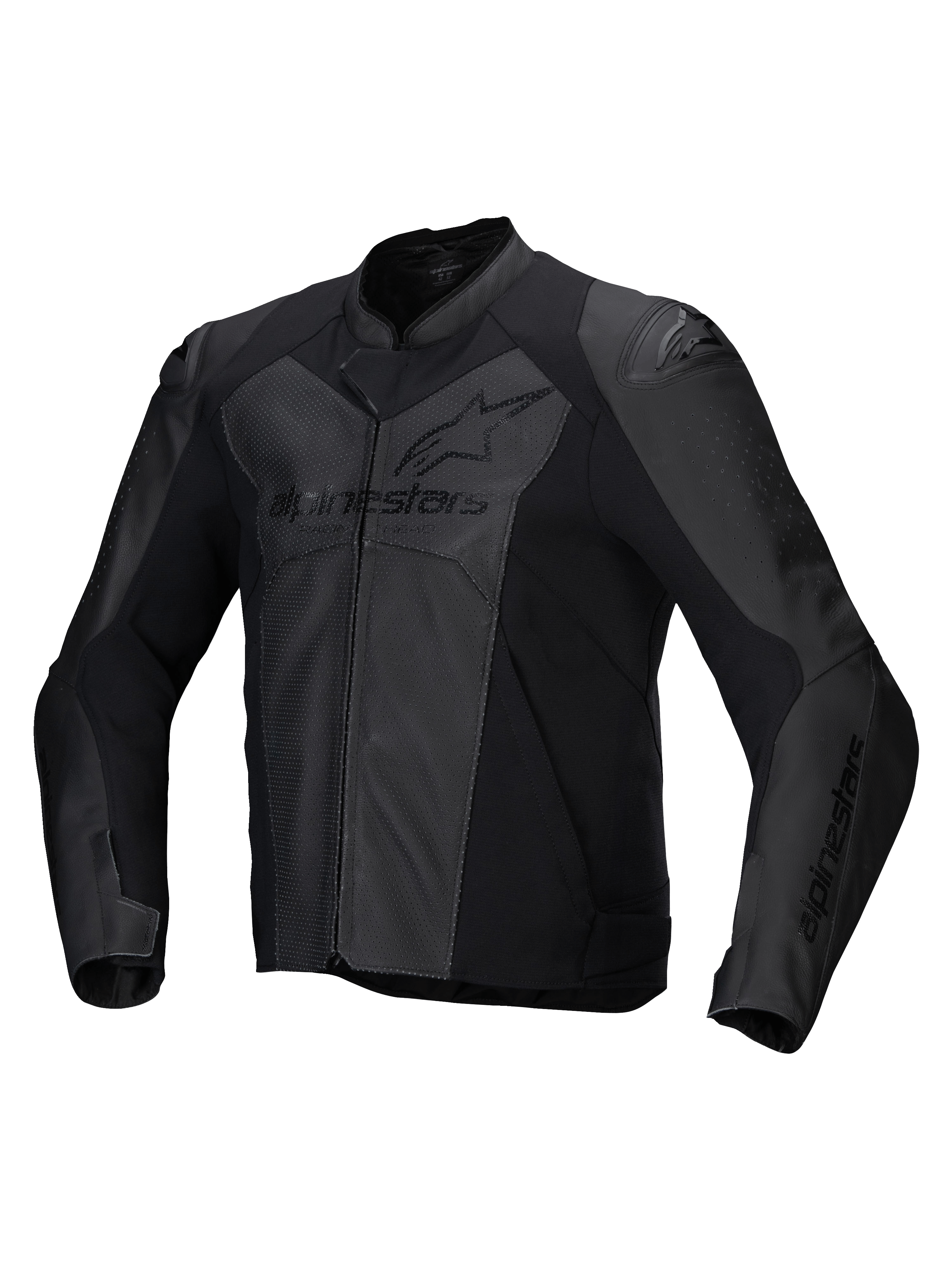 Alpinestars Giacca In Pelle Faster V3 Airflow, giacca da moto sportiva da uomo in nero, con pannelli traforati e protezioni sulle spalle