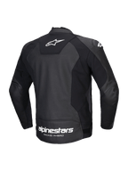 Giacca In Pelle Faster V3 Airflow, giacca da moto sportiva da uomo, vista posteriore, nera e bianca, con pannelli elasticizzati HRSF e pelle traforata