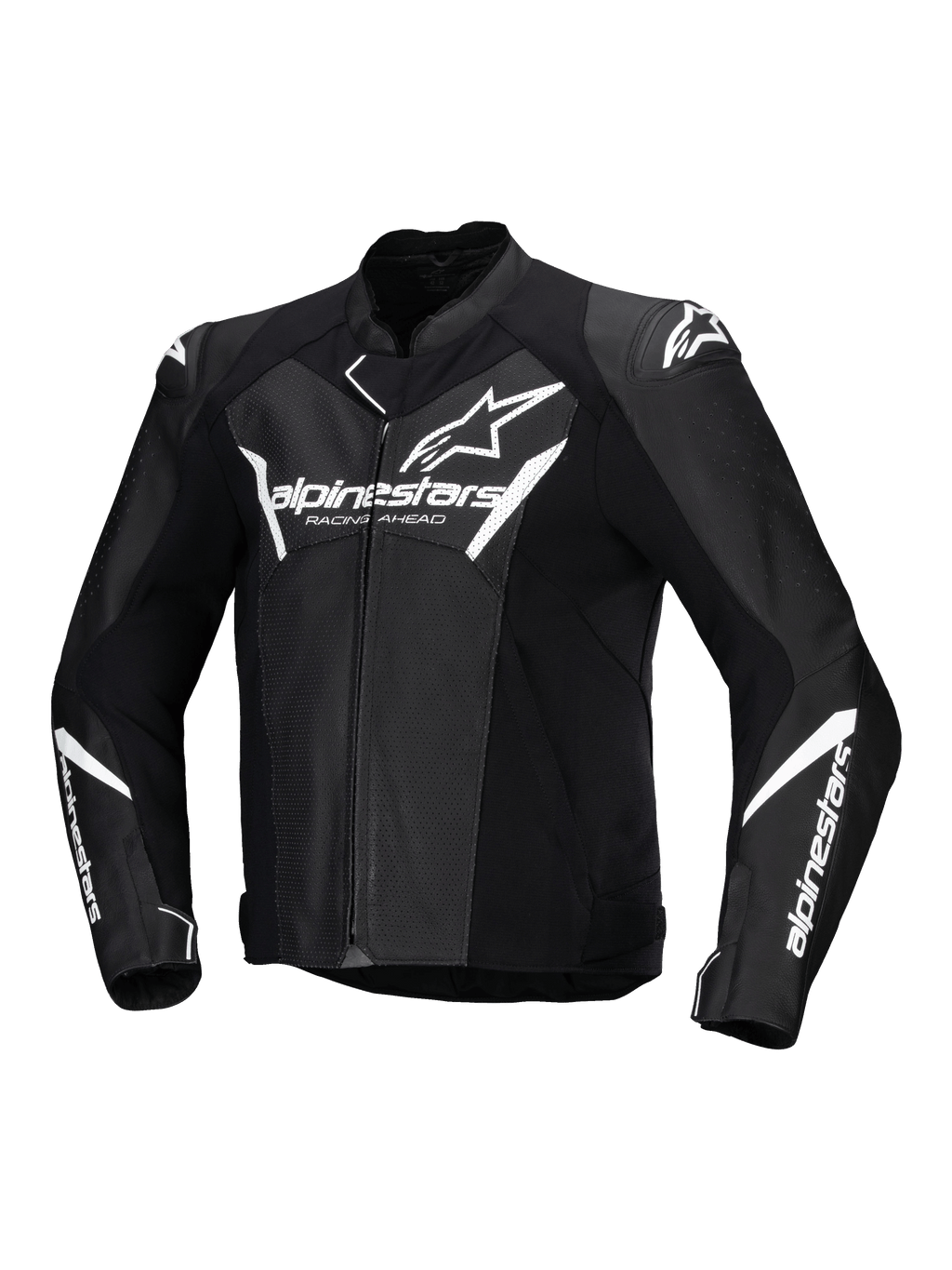 Alpinestars Giacca In Pelle Faster V3 Airflow, giacca da moto sportiva da uomo, nera e bianca, in pelle traforata con protezioni spalle