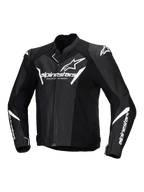 Alpinestars Giacca In Pelle Faster V3 Airflow, giacca da moto sportiva da uomo, nera e bianca, in pelle traforata con protezioni spalle