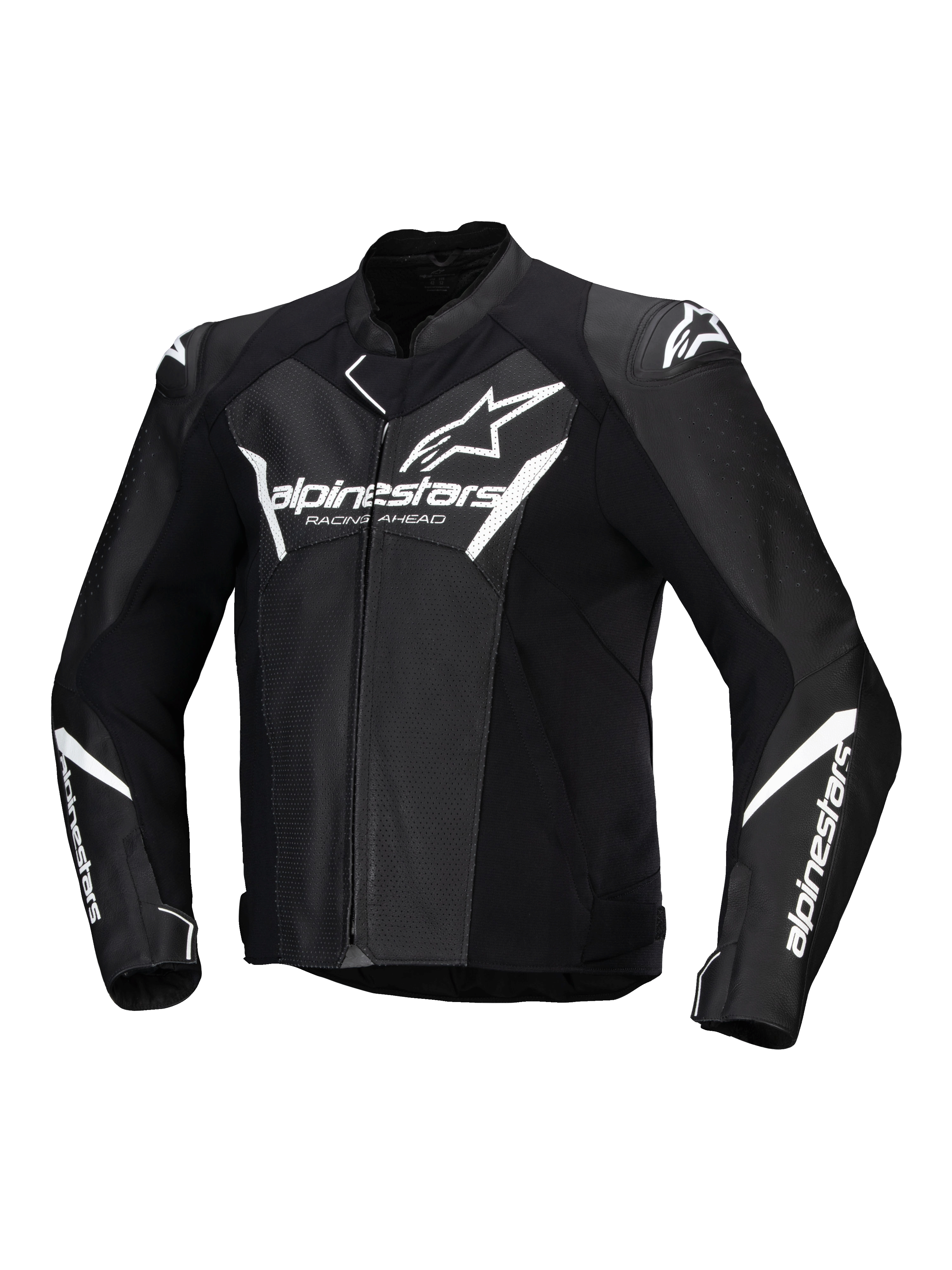 Alpinestars Giacca In Pelle Faster V3 Airflow, giacca da moto sportiva da uomo, nera e bianca, in pelle traforata con protezioni spalle