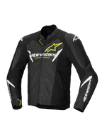 Giacca in pelle Alpinestars Faster V3 Airflow, giacca da moto sportiva da uomo, nera, bianca e giallo fluo, pelle traforata con protezioni certificate CE