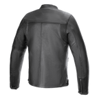 Alpinestars Blacktrack Leather Jacket, giacca da moto, nero, vista posteriore, struttura in pelle bovina di alta qualità, con pannelli a fisarmonica sulle spalle, polsini con zip e design urbano minimalista