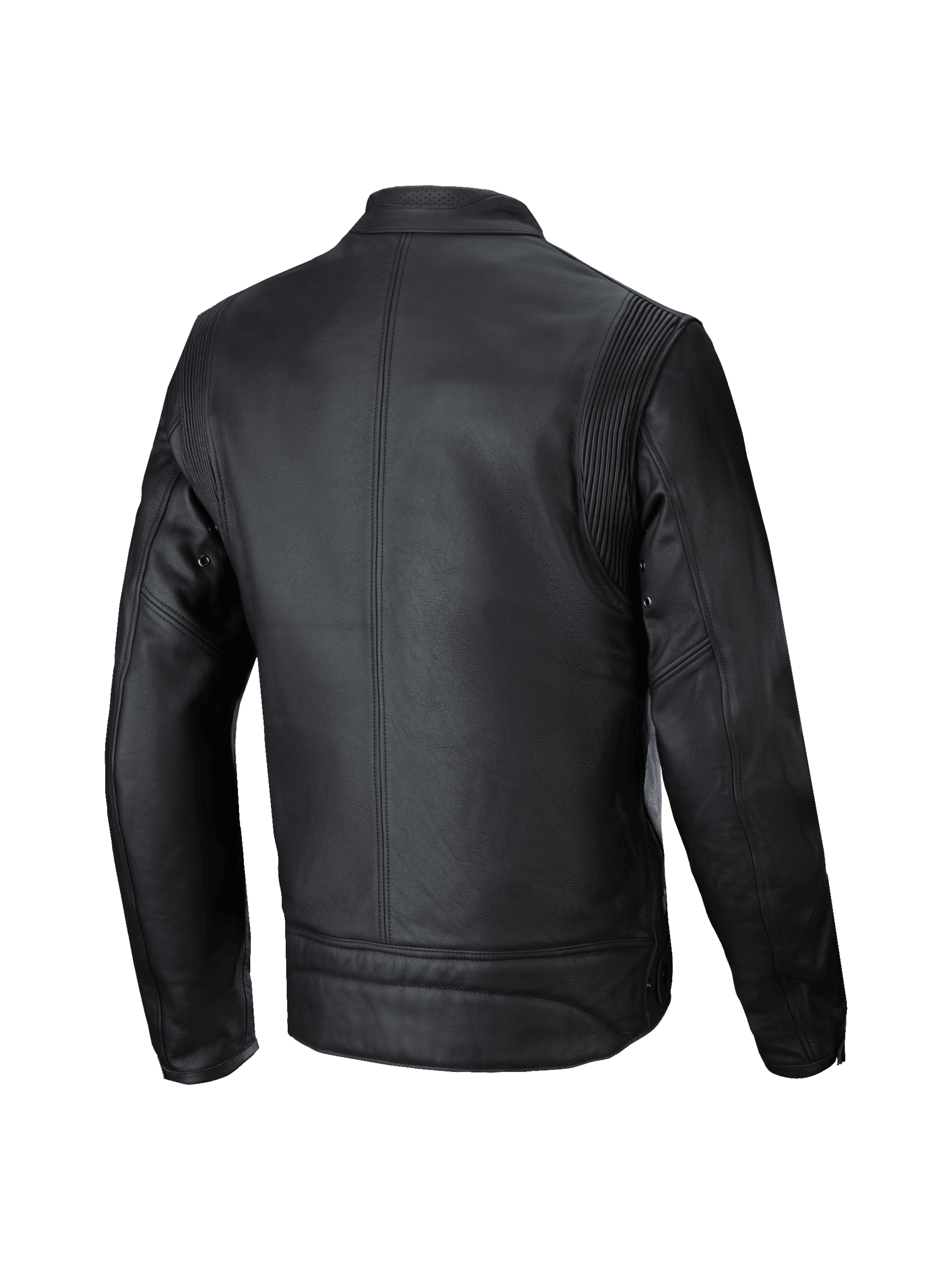 Alpinestars giacca in pelle Dyno, giacca da moto urban da uomo in pelle bovina nera, vista posteriore, stile heritage con protezioni Nucleon Flex Plus.