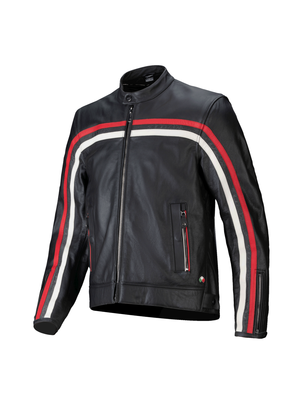 Alpinestars giacca in pelle Dyno, giacca da moto da uomo in pelle nera con strisce rosse ed ecru, stile heritage, predisposta per Tech-Air, certificata CE