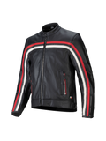 Alpinestars giacca in pelle Dyno, giacca da moto da uomo in pelle nera con strisce rosse ed ecru, stile heritage, predisposta per Tech-Air, certificata CE