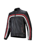 Alpinestars giacca in pelle Dyno, giacca da moto da uomo in pelle nera con strisce rosse ed ecru, stile heritage, predisposta per Tech-Air, certificata CE