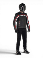 Alpinestars Giacca in pelle Dyno, giacca da moto urban da uomo, pelle bovina nera con strisce rosso rubino, predisposta per Tech-Air.