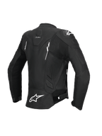 Alpinestars Giacca In Pelle Stella Dusk, giacca da moto in pelle da donna, vista posteriore nera e bianca con pannelli elasticizzati a fisarmonica e certificazione CE classe AA