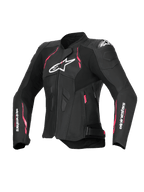 Alpinestars Giacca In Pelle Stella Dusk, giacca moto da donna in pelle nera con dettagli rosa e bianchi, certificata CE Classe AA con protezione spalla DFS