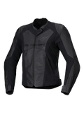 Giacca in pelle Alpinestars Stella Faster V3, giacca da moto sportiva da donna, nero e grigio scuro, costruzione in pelle premium e tessuto con pannelli elasticizzati HRSF, protezione certificata CE, colletto alto e zip frontale completa, vestibilità sportiva di derivazione racing