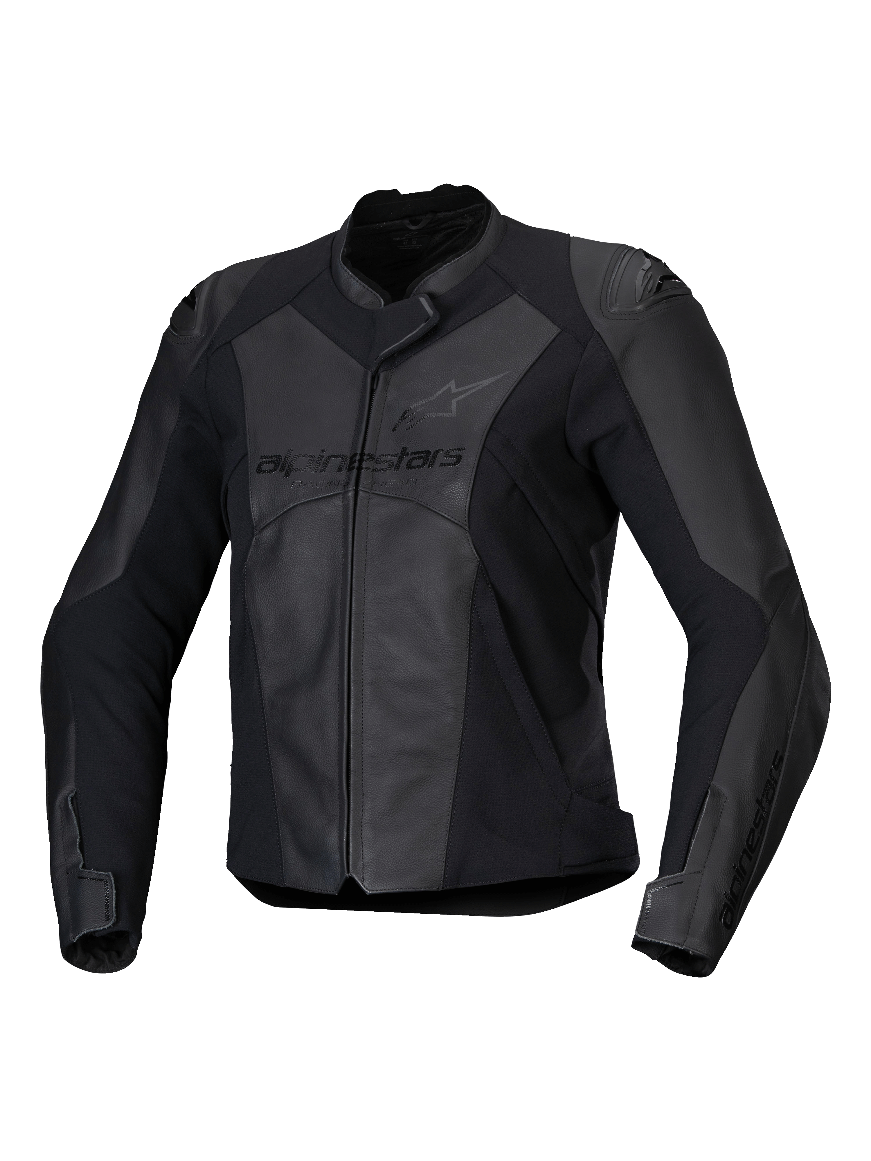 Giacca in pelle Alpinestars Stella Faster V3, giacca da moto sportiva da donna, nero e grigio scuro, costruzione in pelle premium e tessuto con pannelli elasticizzati HRSF, protezione certificata CE, colletto alto e zip frontale completa, vestibilità sportiva di derivazione racing
