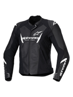 Alpinestars Stella Faster V3 Leather Jacket, giacca da moto racing da donna, nero e bianco, con loghi Alpinestars bianchi su petto e maniche, costruzione in pelle premium con spalle rinforzate, design sportivo aerodinamico